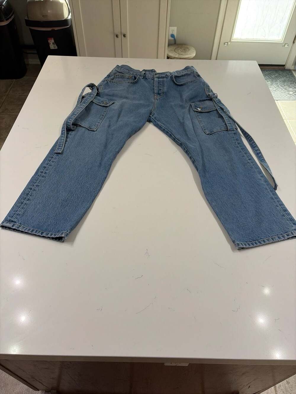 Carmar Denim Blue Cargo Jeans with Side Straps Size 30